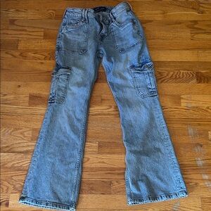 Aeropostale Women’s Light Blue Mid Rise Flare Utility Jeans